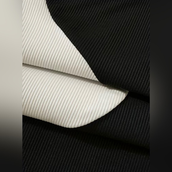Yin & Yang Black & White 2 Tone Color Block Rib Knit Crop Top - Picture 4 of 7